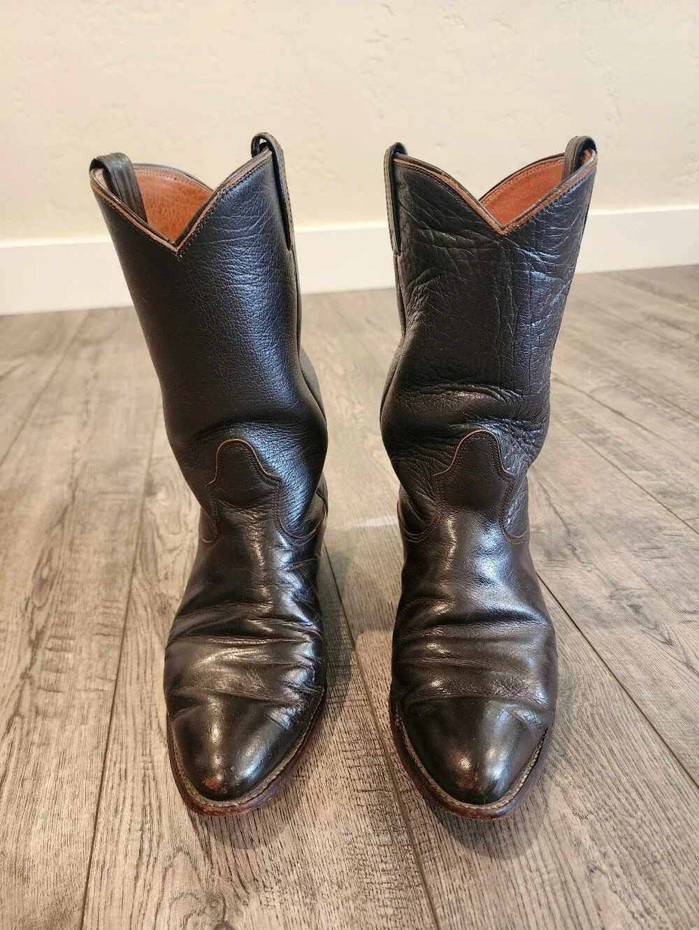 Vintage Nocona Mens Western Cowboy Boots Dark Brown Size 8 1/2 D Pull-On Tab